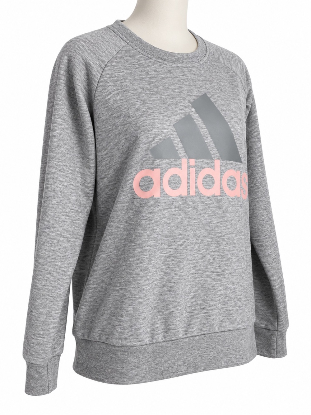 Adidas Women's Grey Crewneck Sweatshirt with Pink Logo